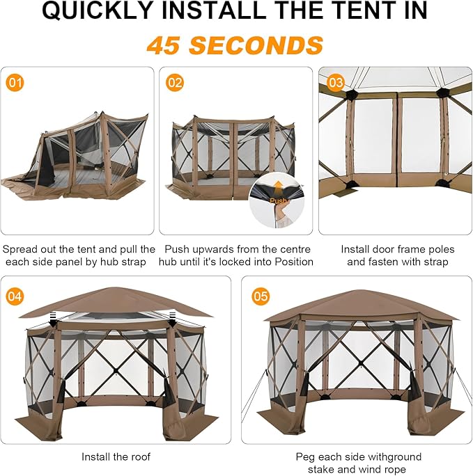 COBIZI 12x12 FT Pop Up Canopy Stargazing Tent, Gazebos On Clearance with Removable Roof,Instant Screened in Gazebo, Screen Tents Portable carpas para Patio for Outdoor Camping,Backyard, Garden, Brown
