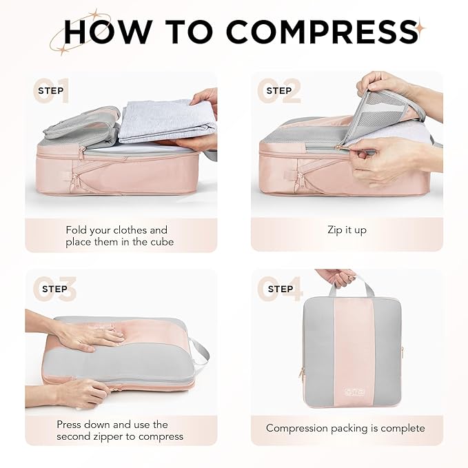 8 Set Compression Packing Cubes for Travel Essentials(Cream)