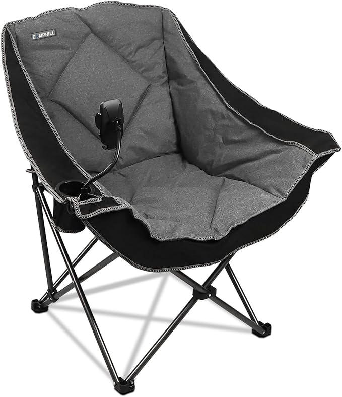 CAMPHILL Folding Camping Chair,Oversized Portable Camping Chair with Cup Holder and Phone Holder,Heavy Duty Padded Lawn Chair for Camping, Tailgates, Beach, and Sports