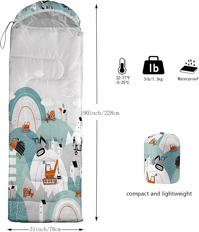 Kids Sleeping Bag for Boys Girls,Cartoon Blue Unicorn Print-Lightweight Warm Portable Outdoor Indoor-Waterproof Cold Weather Resistant Sleeping Bag for Camping Hiking