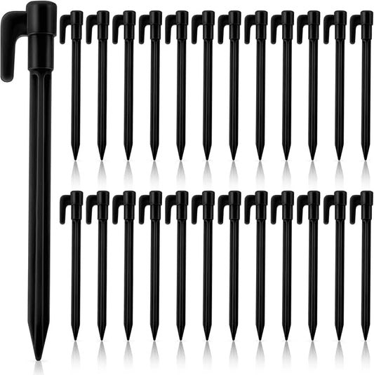 24 Pack Plastic Tent Stakes 5.7 Inch Heavy Duty Canopy Anchoring Pegs Plastic Tent Pegs Sand Stakes Outdoor Beach Spikes for Camping, Gardening, Landscaping, Backpacking(Black)