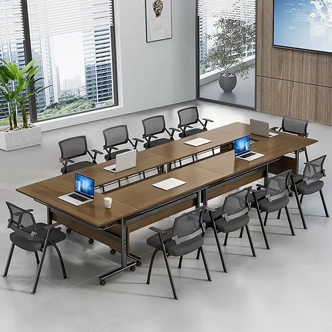 Folding Conference Table with Flip Top, 70.8" Training Desk on Wheels, Sturdy Rolling Meeting Table for Office or Study Areas