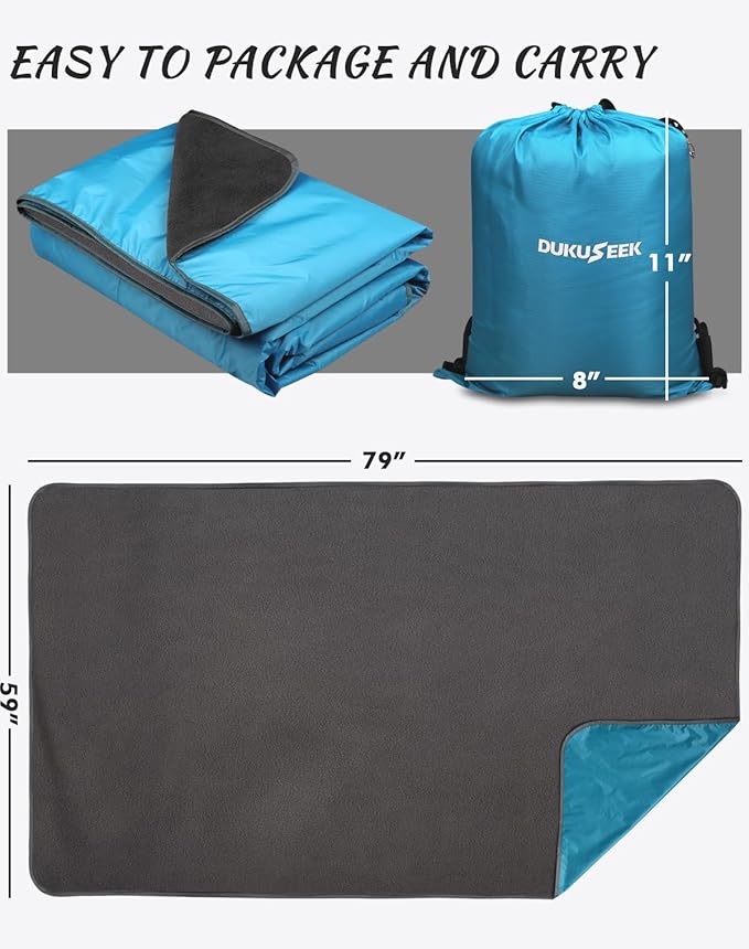 Outdoor Waterproof Camping Blanket - Hooded Fleece Windproof Blanket for Stadium, Sporting Events, Concert, Picnic, Car, Boat - Packable Camp Blanket for Cold Weather, Camping Gear Must Haves
