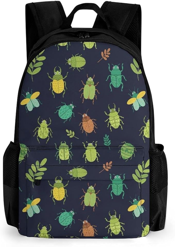 Men Women Polyester Insect Beetle Art Daypack Big Capacity Shoulder Bag With Smooth Zippers for Hiking Work Walking Cycling