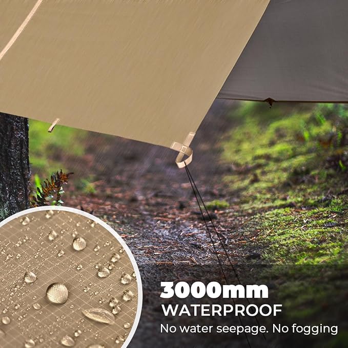 Bearhard Waterproof Camping Tarp, Lightweight Hammock Rain Fly, UV Protection and PU 3000mm Waterproof Backpacking Tarp, Tent Footprint or Shelter Kit for Hiking and Outdoor Adventure