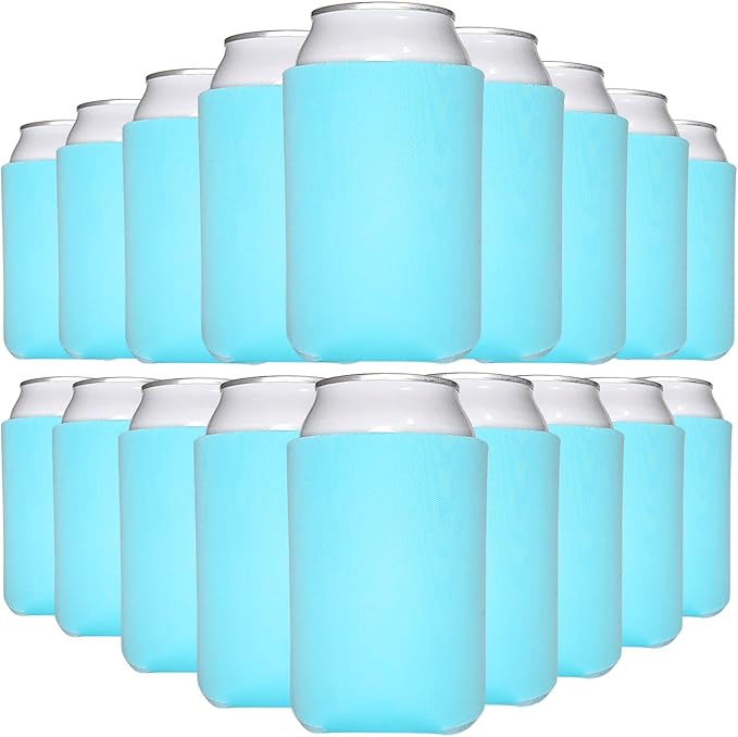 TahoeBay Blank Beer Can Cooler Sleeves (25-Pack) Bulk Sublimation Blanks for Vinyl Plain Soft Foam Can Sleeves Coolers for Soda Cans & Bottles Black, White, Assorted Solid Color (Robins Egg Blue)