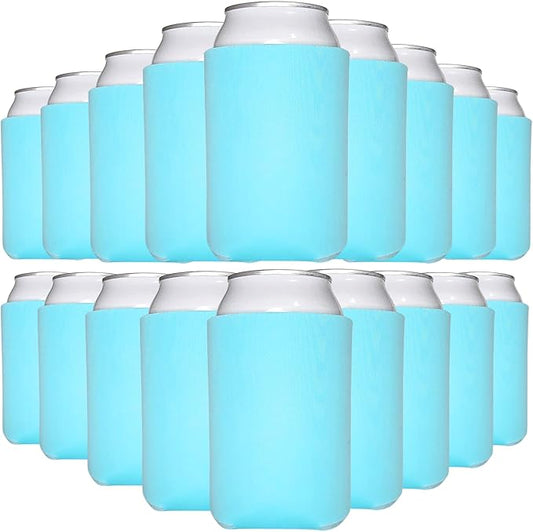 TahoeBay Blank Beer Can Cooler Sleeves (25-Pack) Bulk Sublimation Blanks for Vinyl Plain Soft Foam Can Sleeves Coolers for Soda Cans & Bottles Black, White, Assorted Solid Color (Robins Egg Blue)