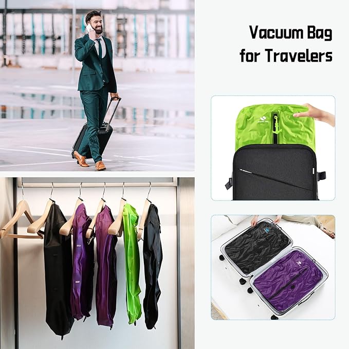 Zurligi Travel Vacuum Bags with Shoulder Strap & Mini Pump – IPX8 Waterproof Vacuum Seal Reusable 39L Carry-On Compression Bags for Clothes, Suitcase & Luggage(2-Pack, Purple)