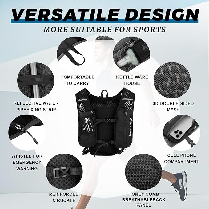 Hydration Backpack with 2pcs 2L Water Bladder, Lightweight Water Backpack for Hiking, Hydration Vest with 2pc Wrist Braces and 1pc Head Band for Running Biking Cycling for Women and Men