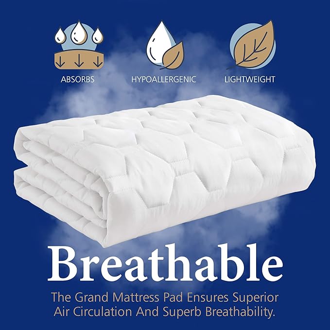 The Grand Hotel Collection Twin XL Size Mattress Pad - Thin, Lightweight, and Breathable Mattress Pad - Ideal for Hot Sleepers & Plush Mattresses - Deep Pocket Fits up to 15" - Easy to Wash (39 X 80)