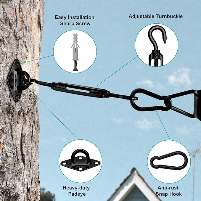 Sun Shade Sail Hardware Kit 6 Inch Heavy Duty 304 Stainless Set for Triangle Rectangle Sun Shade Sail Installation, Awning Attachment Set for Patio, Garden Outdoors Sun Protection Rainshield (46 Pcs)