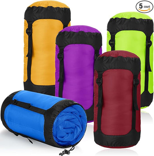 5 Pcs Compression Sacks for Backpacking 20L Camping Sleeping Bag Stuff Sacks for Backpacking Water Resistant Sleeping Bag Storage Sack for Space Saving Hiking Gear