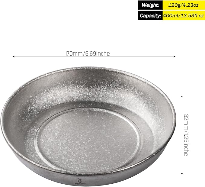 SILVERANT Titanium Camping Bowls, Titanium Plate Ultra Thick & Durable Tableware Single Wall Cookware Mess Kit with Carry Mesh Bag for Outdoor Backpacking Hiking - Crystallized