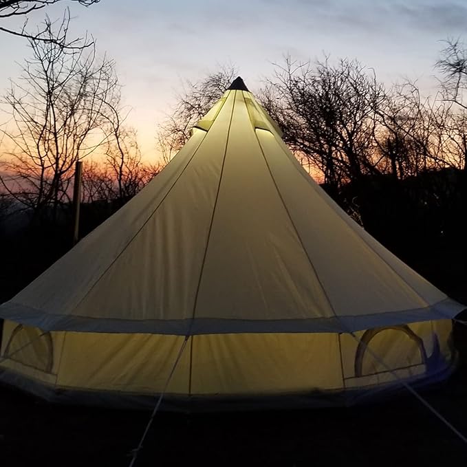 Cotton Canvas Bell Tent, Luxury Glamping Tent, Yurt Tents for for All Year Living, Waterproof Bell Tent for 4/8/10/12 Person Family Camping Outdoor Hunting Christmas Party in 4 Seasons 13.1Ft/4M