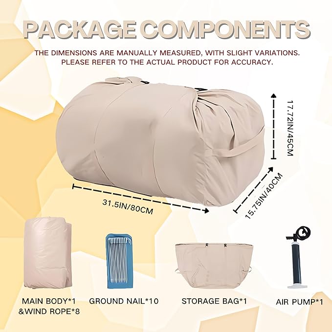 Inflatable Tent, Outdoor Easy Setup Inflatable Tents for Camping, Portable Blow Up Tent with Stove Jack, Cotton Canvas Material for Glamping, for 4 Season, 4/6/8/10 Person Use