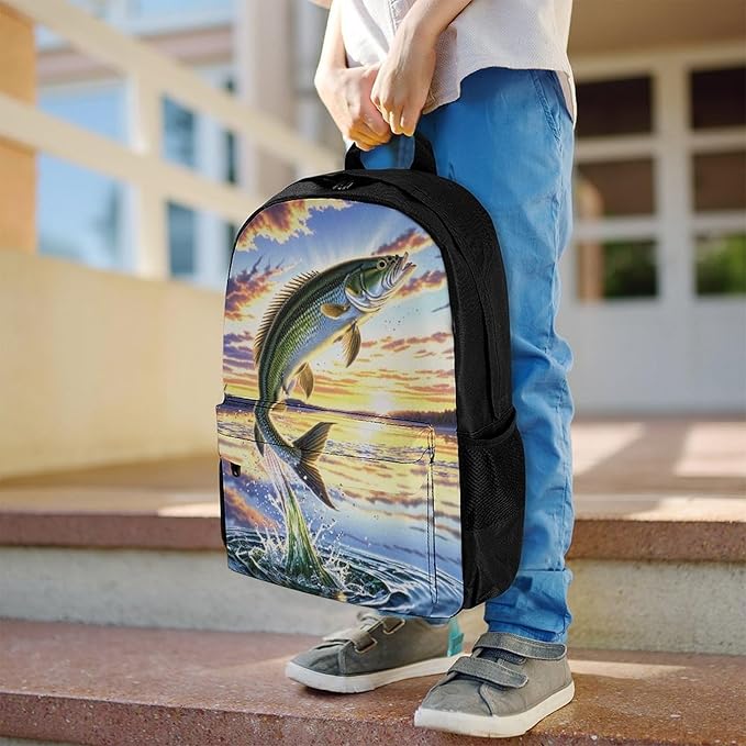 Supdreamc Polyester Daypack Backpack for Climbing Outdoors Running, Big Capacity Multipurpose Anti-Theft Bookbag, Fish Diving Good Luck Jump On The Water Travel Hiking Camping Rucksack