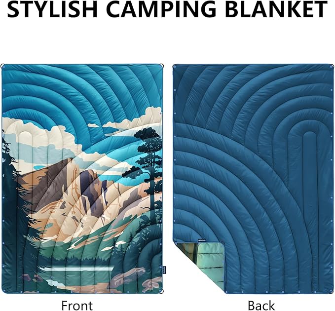 Camping Blanket,Lightweight Puffy Printed Camping Blanket Packable Outdoor Blanket for Camping,Traveling, Stadium, Hiking, Picnics
