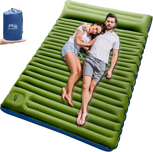 Double Sleeping Pad for Camping, 6" Extra-Thick 2 Person Camping Sleeping Pad with Pillow Built-in Foot Pump, Inflatable Sleeping Mat for Backpacking, Tent, Hiking Essentials Gear