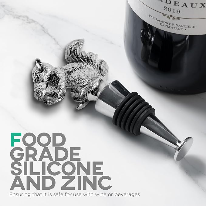 Homestia Squirrel Wine Stopper, Bottle Stopper Wine Saver, Reusable Wine Corks for Beverage, Wine Preserver Wine Saver Keep Wine Fresh, Wedding Favors Gifts for Wine Lovers