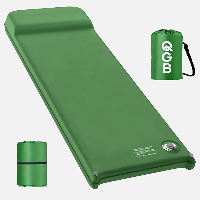 Memory Foam Camping Sleeping Pad, Foldable and Portable Self-Inflating Camping Mattress Pad, 9.5 R-Value Insulated & Quiet Sleeping Mat with Pillow, Compact for Backpacking Hiking Car Traveling Tent