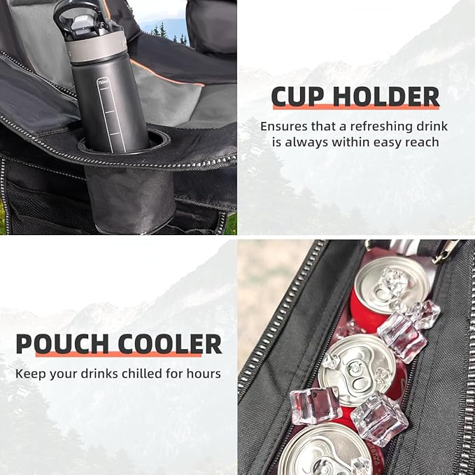 Oversized Camping Chair Heavy Duty 500LBS - 2 PCS Folding Outdoor Chair with Cooler Bag, Storage Pockets, Portable Collapsible Lawn Chairs for Adults (Black & Gray)