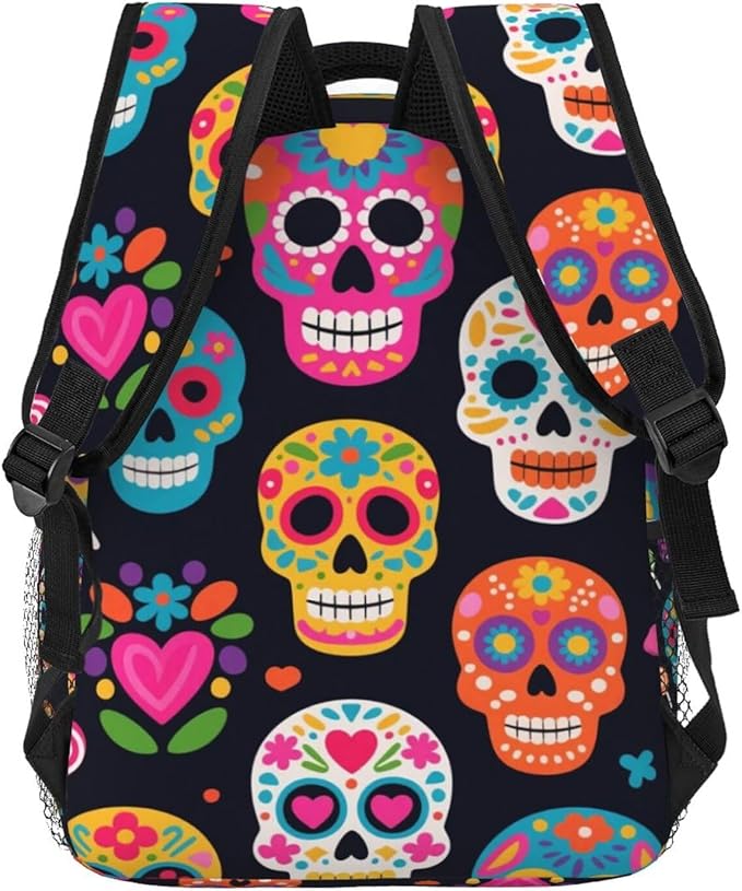 Shoulder Book Bags Anti-Theft Multipurpose Big Capacity Bookbag, Mexican Sugar Skulls Travel Hiking Backpack With Smooth Zippers
