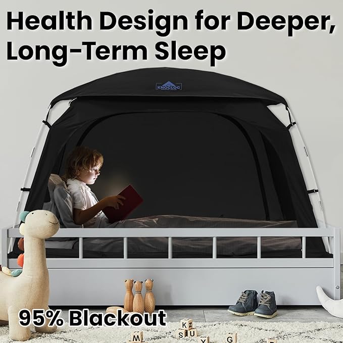 Blackout Twin Bed Tent, CPC Certified Sensory Bed Tent, for Healthier Sleep with Top Vents, Breathable Floor, Built-in Fan Pocket, for Autism Kids & Adults, Anxiety, Long Term Use Design