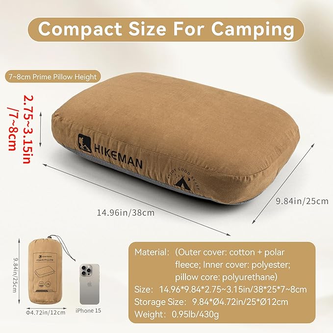 HIKEMAN Camping Memory Foam Pillow - Ultralight Travel Backpacking Ergonomic Pillow with Removable Cover,Neck Lumbar Support for Outdoor Camp,Sport,Hiking,Backpacking Sleep (Purple)