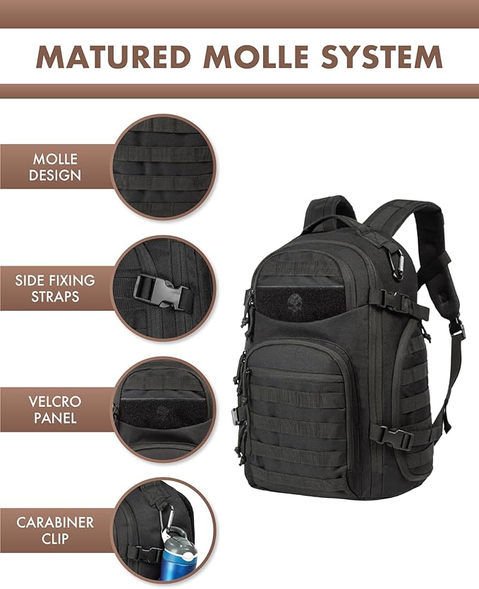 TRAILKICKER Tactical Laptop Backpack Military Backpack for Men Black Tactical Bag Backpack