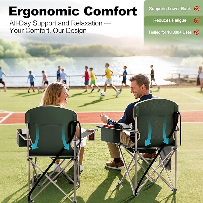 Folding Camping Chairs Durable 600D Oxford, Portable Outdoor Chair with Cooler Pouch, Cup Holder & Storage Pocket for Camping, Beach, Fishing