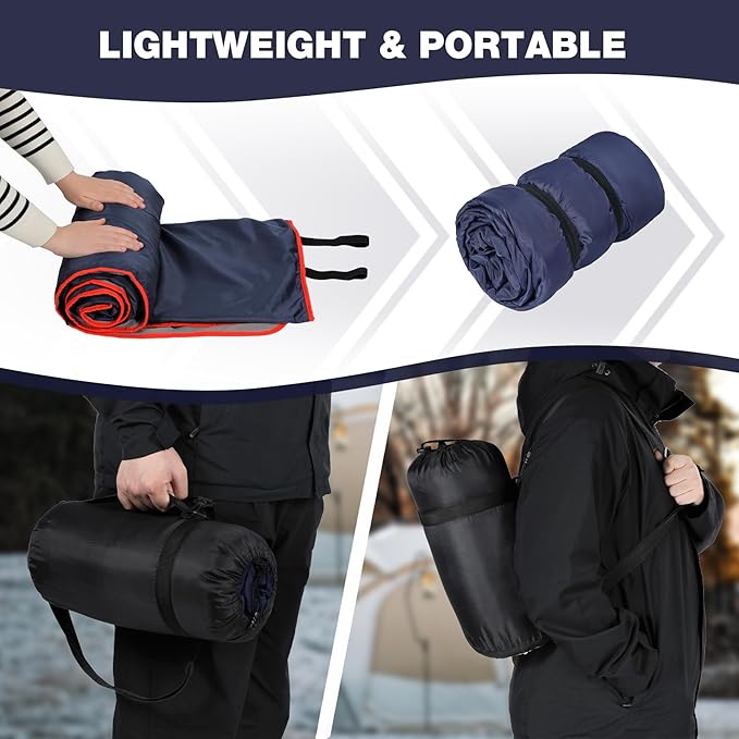 REDCAMP Large Waterproof Stadium Blanket with Hood for Cold Weather, Soft Warm Fleece Camping Blanket Windproof for Outdoor Sports, Dark Blue/Grey