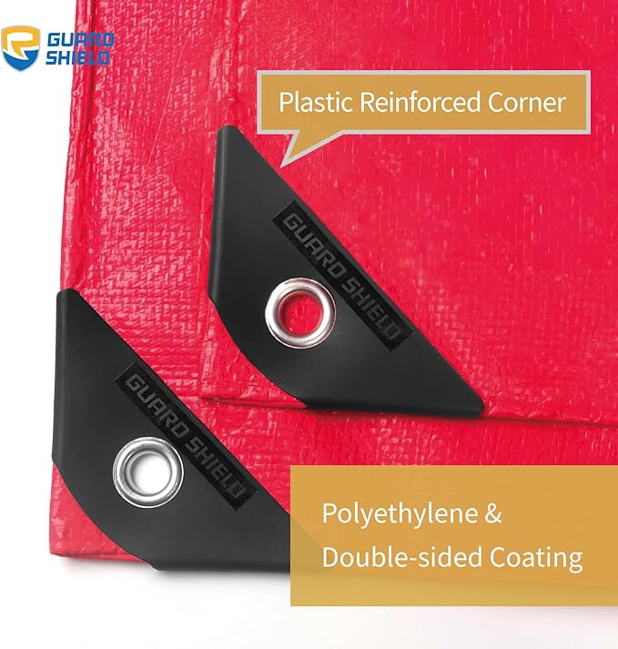 GUARD SHIELD Red Tarp 12x12 Feet Tarps High Visibility Outdoor Poly Cover Lightweight 6mil