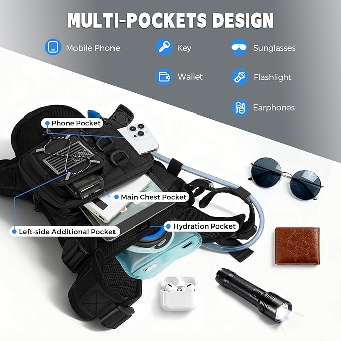 Outdoor Hydration Vest for Running & Hiking, Lightweight Breathable Water Backpack with 2.0L Bladder, Bounce-Free Chest Pack for Marathon, Cycling, Trekking for Men and Women