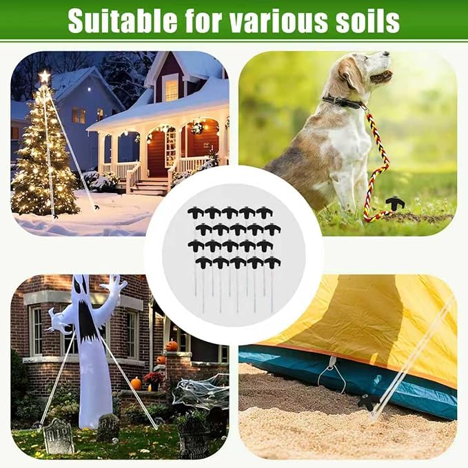 20 Pack Screw in Tent Stakes Heavy Duty,8 ’’ Ground Anchors Screw in,Metal Stakes with Hex Head Driver and Sturdy Storage Box. (20, Black)