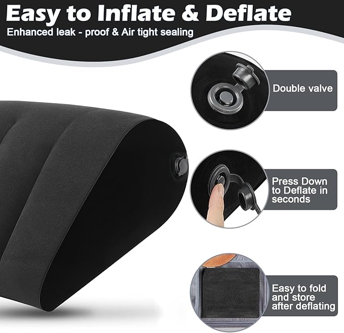 Portable Inflatable Wedge Pillow for Sleeping - 2 Pack Body Positioner for Body Support,18in Adjustable Camping Cushion,Lightweight Bed Back Elevation Partner Traveling Pillows,Fast Inflation Wedges