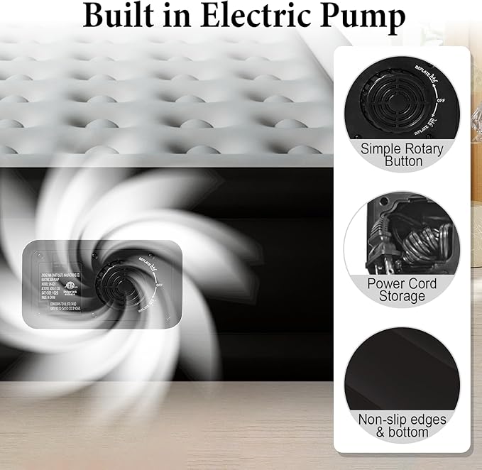 Full Air Mattress with Built in Pump, Inflatable Mattress for Home, Blow up Air Bed 3 Min Quick Inflation and Deflation, Thin Velvet Top, 18'' Full Size Gray