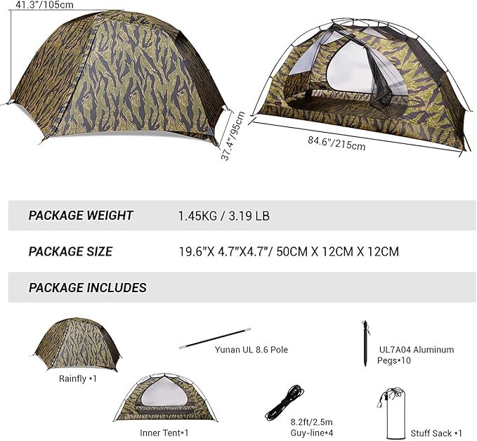 Camping Tent CAMO Backpacking Tent, Scout Portable Ultralight 3 Season Tent Waterproof for 2 Person Hiking, Mountaineering, Trekking