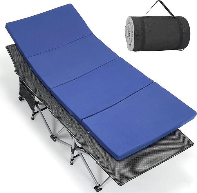 LILYPELLE Folding Camping Cot, Extra Wide Heavy Duty Sleeping Cots with Carry Bag, Double Layer Oxford Portable Travel Camp Cots for Home, Office Nap and Outdoor Beach