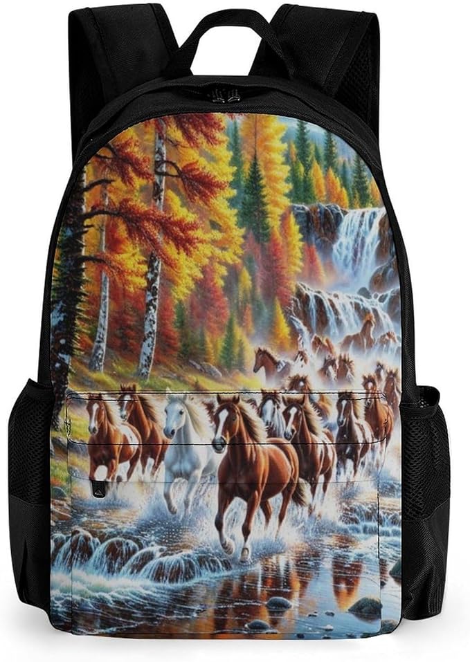 Supdreamc Polyester Daypack for Hiking Work Running, Big Capacity Anti-Theft Multipurpose Shoulder Bag, Beautiful Horses Running In River Waters Travel and Sport Backpack Rucksack