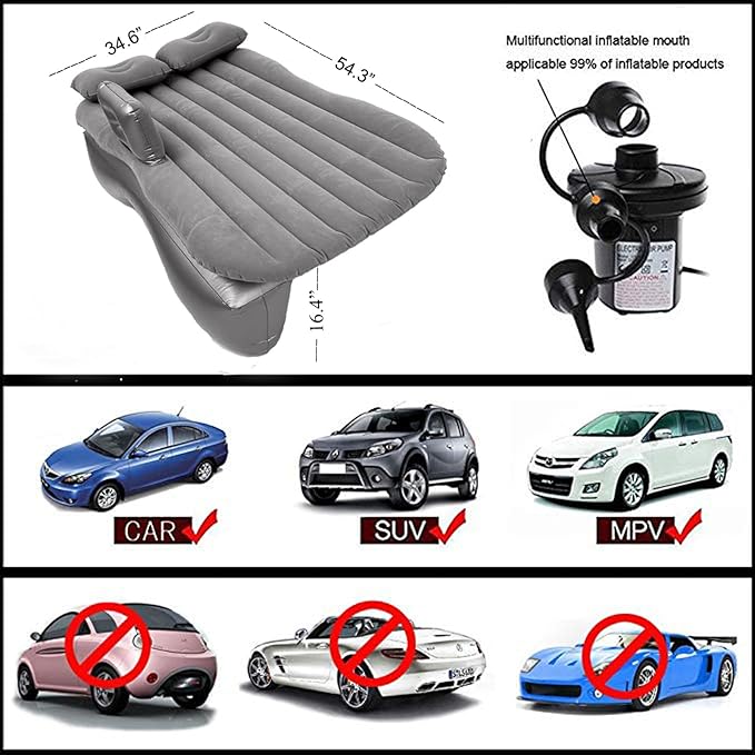 Inflatable Car Air Mattress Back Seat Bed with Air Pump,53 "x 32.6" Portable Thickened Car Travel Camping Sleeping Air Mattress Blow Up Bed for Small Car Universal SUV