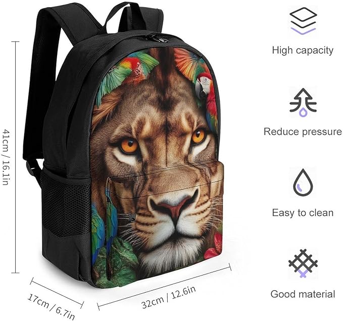 Supdreamc Rucksack Multipurpose Anti-Theft Big Capacity Shoulder Bag, Lion And Parrot Travel Hiking Camping Rucksack With Side Pockets