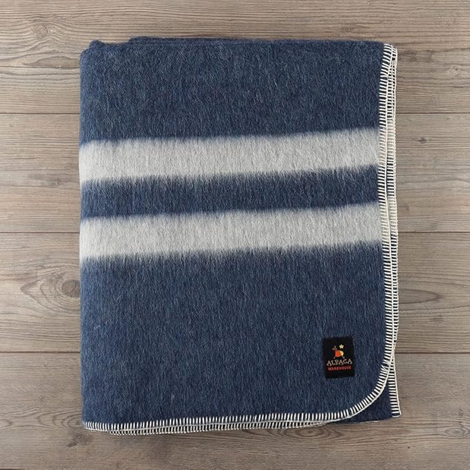 Thick Alpaca Wool Blanket Heavyweight Camping Blanket for Indoors or Outdoors | Soft Peruvian Alpaca Blankets (Blue Jean - Soft Gray, King)