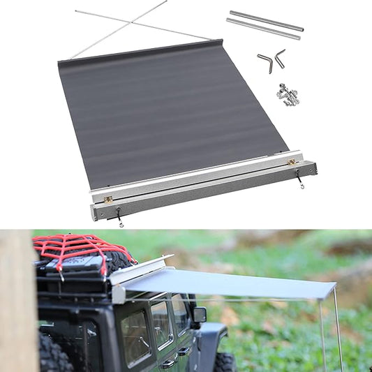 8.6" x8.6" RC Car Simulation Side Car Roof Top Tent Rain Canopy Sunshade Decoration Accessory Compatible with Traxxas TRX4 Axial SCX10 Tamiya Arrma D90 1/10 RC Crawler (Silver)