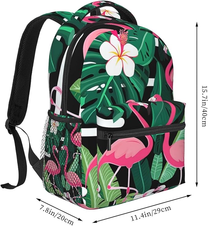 Polyester Daypack Bookbag for Gym Business Bicycle, Large Capacity Multipurpose Anti-Theft Carry On Bag, Flamingo Tropical Bird Art Travel Hiking Daypack