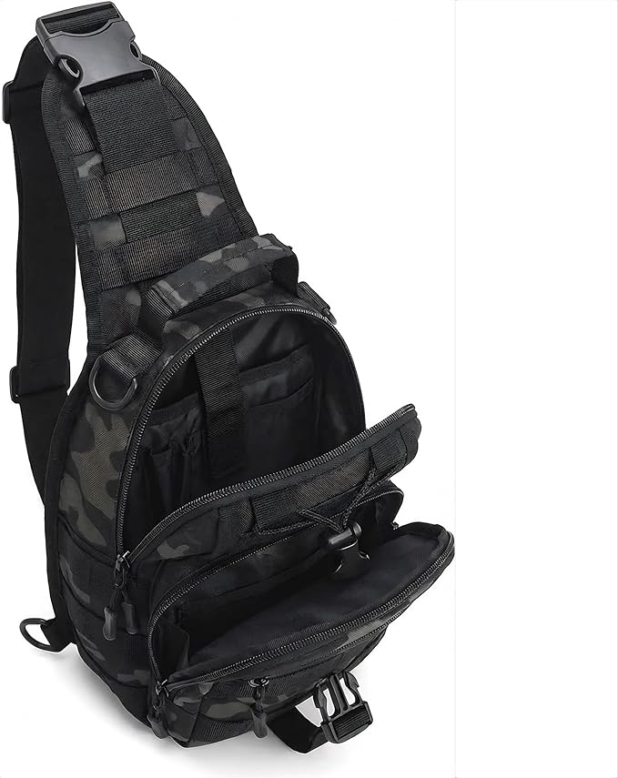Viriber Tactical Backpack, Waterproof Military Cross-body Molle Sling Shoulder Backpack Chest Bag for Outdoor Every Day Carry Black Camo