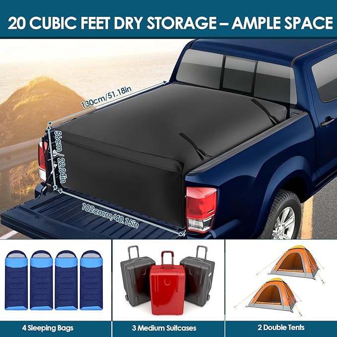 Truck Bed Cargo Bag, 26 Cubic Feet Waterproof Truck Bed Storage with 6 Tie Down Straps, Car Waterproof Cargo Carrier Bag for Pickup Truck Travel
