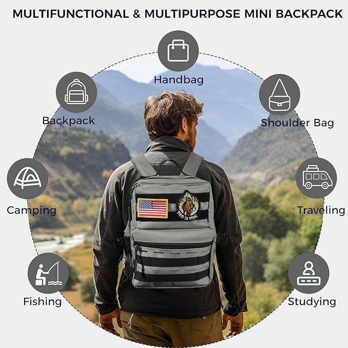 9L Mini Tactical Backpack for Men Women,Small Military Tactical Backpack for Sport,Gym,Hiking,Travel,Camping (Gray)
