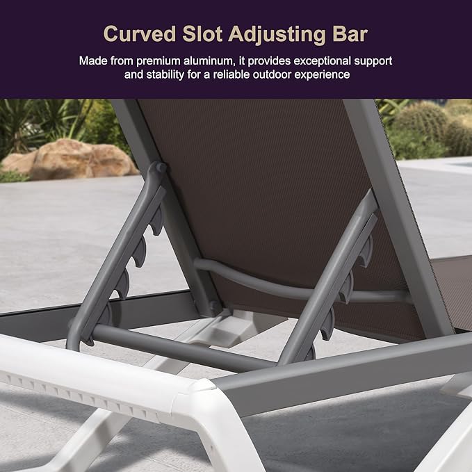PURPLE LEAF Patio Chaise Lounge Chair Outside Aluminum Plastic Stackable Tanning Chairs for Pool Sunbathing Beach Deck Outdoor Lounger, Taupe