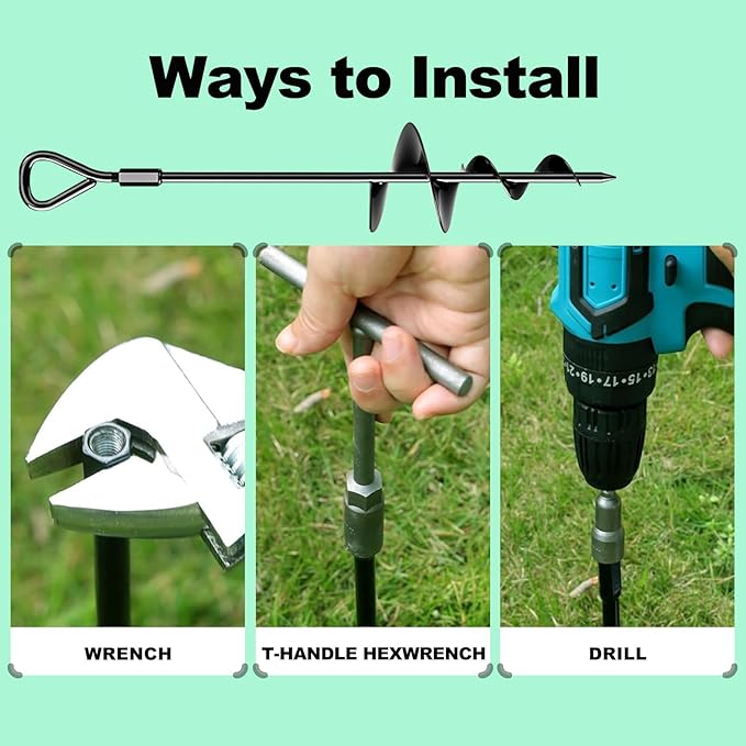 18.7" Ground Anchor, Heavy Duty Earth Anchors Swing Sets Anchor Kit with T-Handle Hex Wrench for Gazebo,Mobile Home,Camping Tent, Inflatable Castles, Sheds, Trampoline,Carports(Ring,4Pcs)