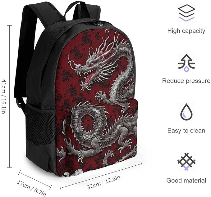 Supdreamc Backpack Anti-Theft Multipurpose Large Capacity Carry On Bag, Chinese Dragon Art Camping Outdoor Backpack With Side Pockets